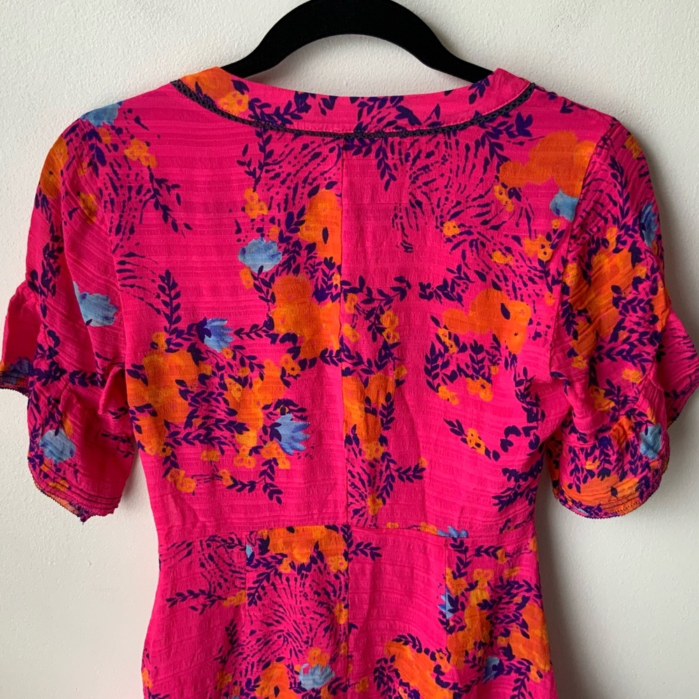 TANYA TAYLOR Kayla Dress Falling Floral Flower Ruffle Silk Event Hot Pink Size 0 - Picture 10 of 16